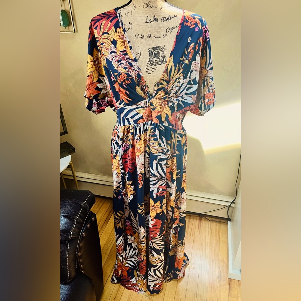 Boho Tropical Print Split Thigh Dress size Large - Picture 10 of 10